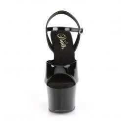 PLEASER KNUCKS-709 BLACK SHINY 7 INCH HIGH HEEL PLATFORM SHOES SIZE 7