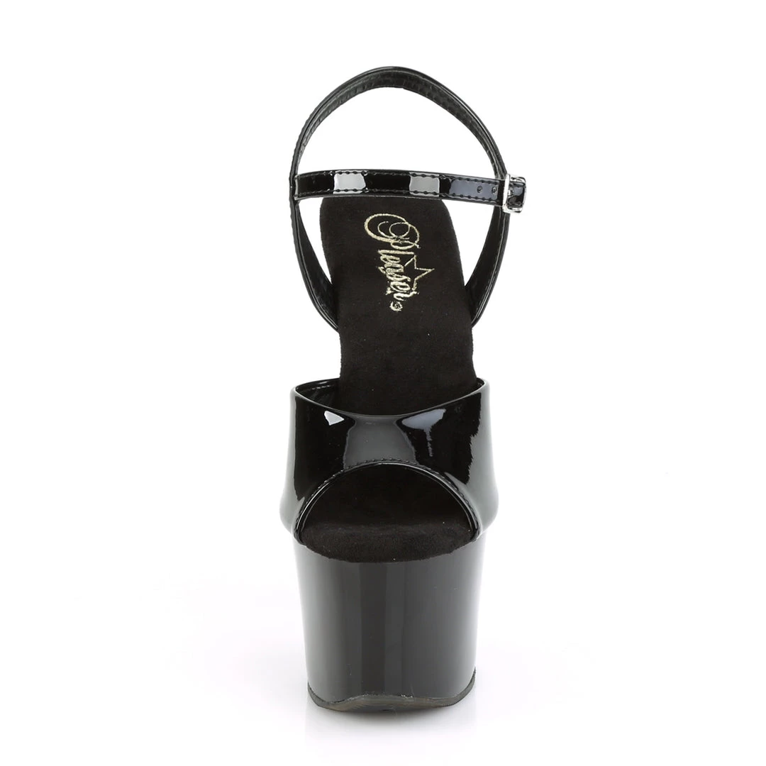 PLEASER KNUCKS-709 BLACK SHINY 7 INCH HIGH HEEL PLATFORM SHOES SIZE 7