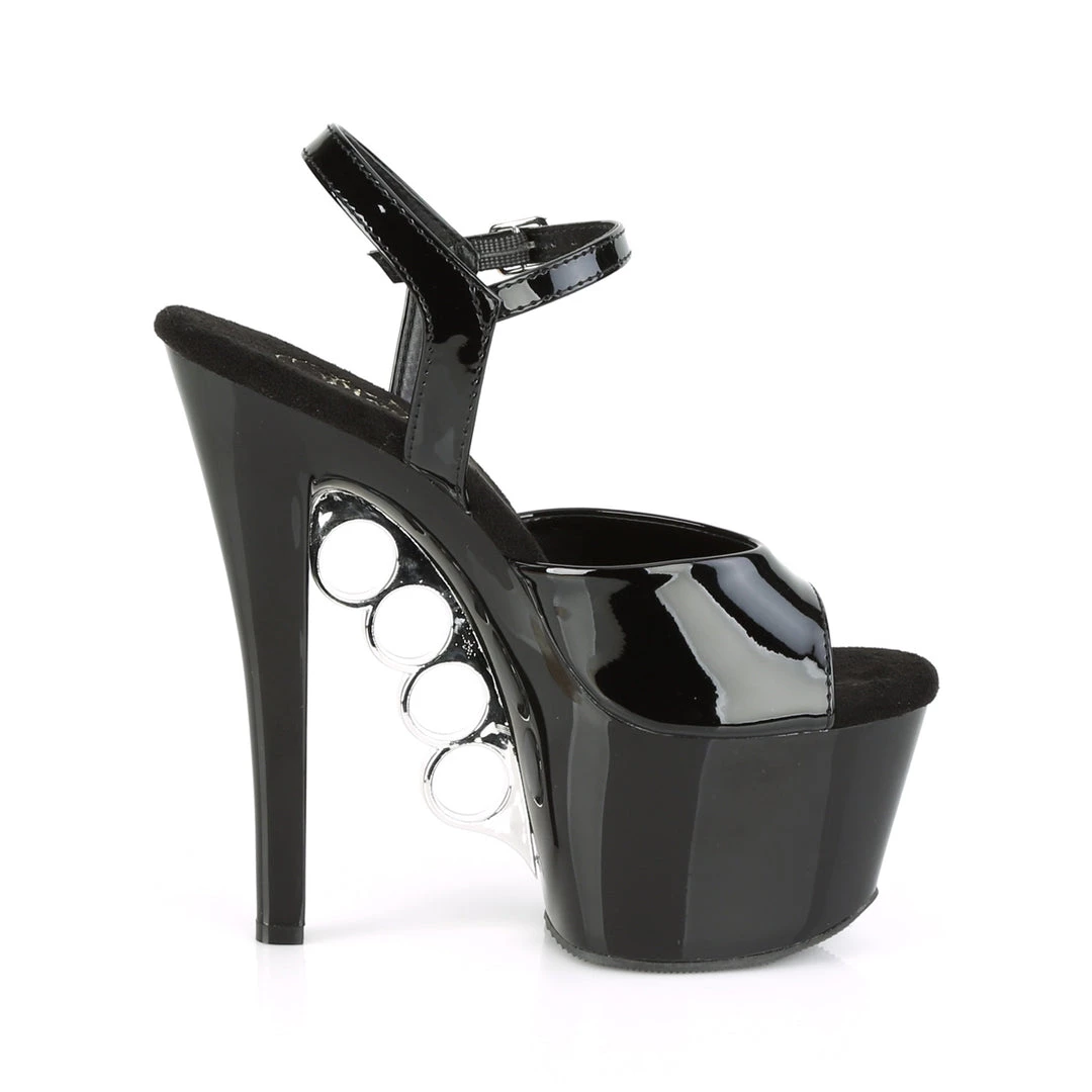 PLEASER KNUCKS-709 BLACK SHINY 7 INCH HIGH HEEL PLATFORM SHOES SIZE 7