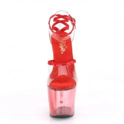PLEASER LOVESICK-712 RED CLEAR RIBBON TRIM 7 INCH HIGH HEEL PLATFORM SHOES SIZE 6
