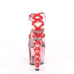 PLEASER LOVESICK-712 RED CLEAR RIBBON TRIM 7 INCH HIGH HEEL PLATFORM SHOES SIZE 6