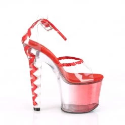 PLEASER LOVESICK-712 RED CLEAR RIBBON TRIM 7 INCH HIGH HEEL PLATFORM SHOES SIZE 6