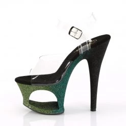 PLEASER MOON-708-OMBR GREEN EMERALD BLACK GLITTER 7 INCH HIGH HEEL PLATFORM SHOES SIZE 8