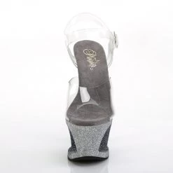 PLEASER MOON-708OMBRE SILVER BLACK GLITTER 7 INCH HIGH HEEL PLATFORM SHOES SIZE 6