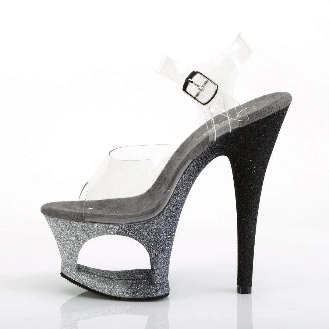 PLEASER MOON-708OMBRE SILVER BLACK GLITTER 7 INCH HIGH HEEL PLATFORM SHOES SIZE 6