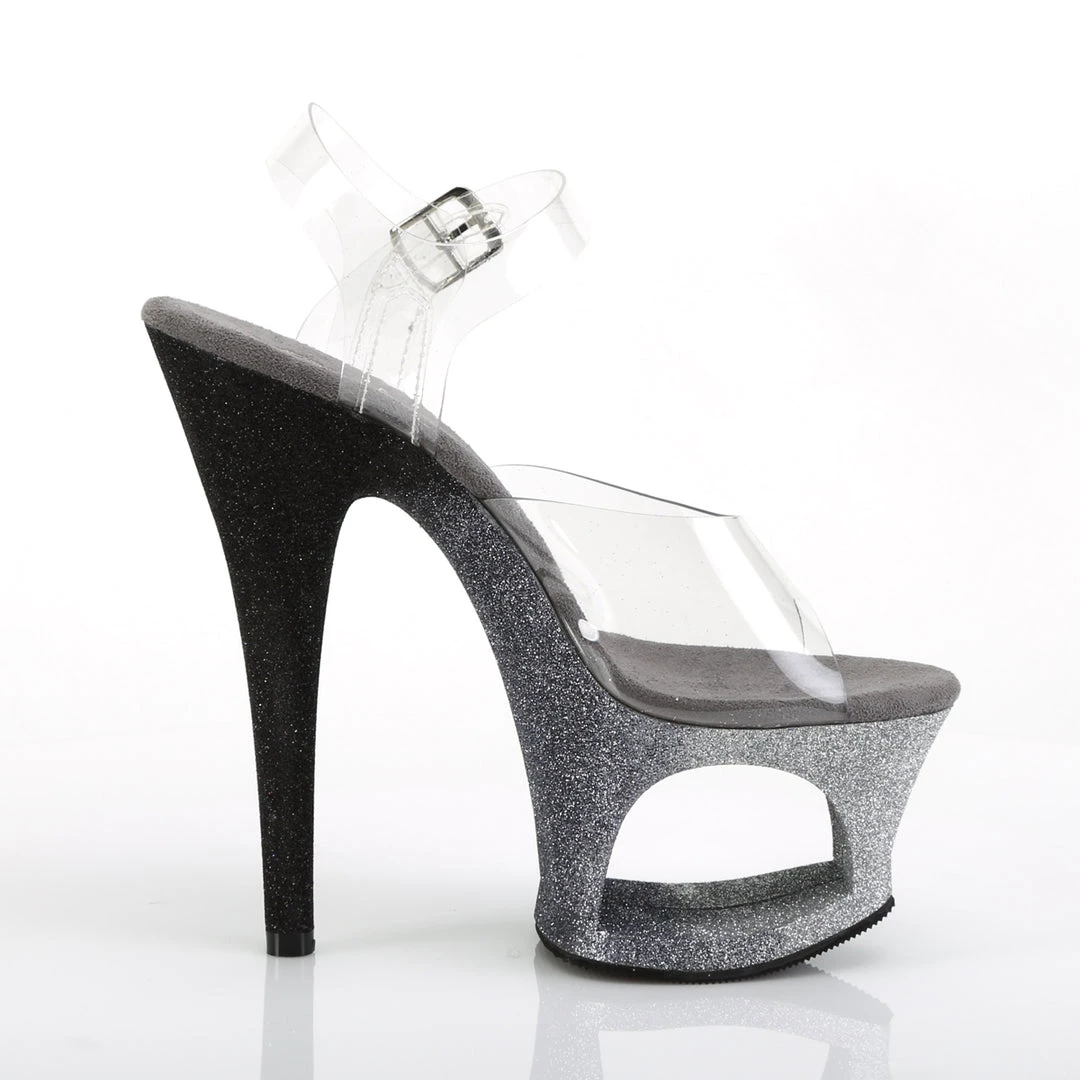 PLEASER MOON-708OMBRE SILVER BLACK GLITTER 7 INCH HIGH HEEL PLATFORM SHOES SIZE 6