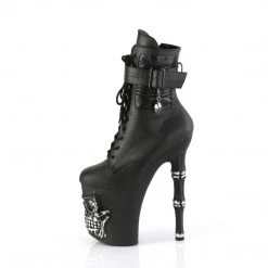 PLEASER RAPTURE-1020STR-LT GOTH SKULL 8 INCH BLACK MATTE 8 INCH HIGH HEEL ANKLE BOOTS