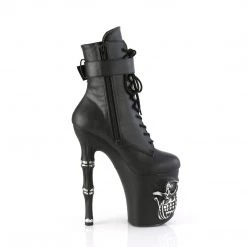 PLEASER RAPTURE-1020STR-LT GOTH SKULL 8 INCH BLACK MATTE 8 INCH HIGH HEEL ANKLE BOOTS