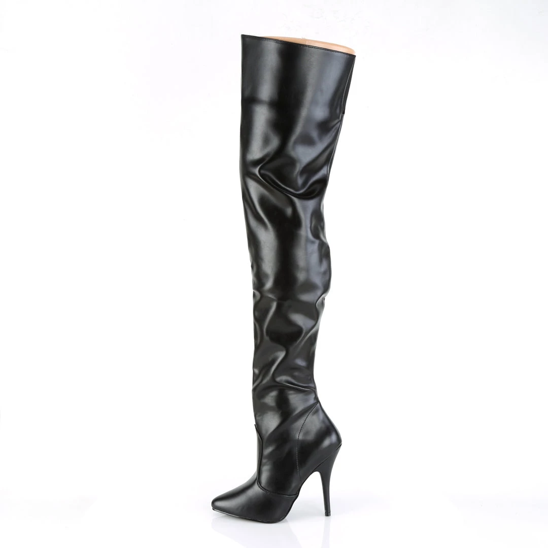 PLEASER SEDUCE-3000 BLACK MATTE SINGLE SOLE 5 INCH THIGH HIGH BOOTS SIZE 8