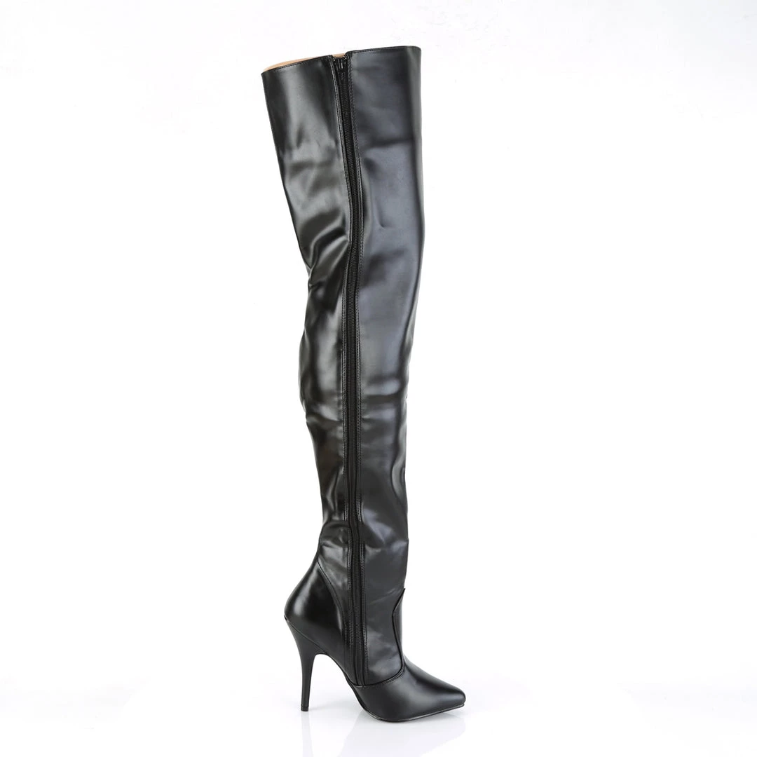 PLEASER SEDUCE-3000 BLACK MATTE SINGLE SOLE 5 INCH THIGH HIGH BOOTS SIZE 8