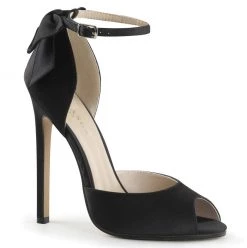 PLEASER SEXY-16 BLACK SATIN 5 INCH HIGH HEEL SINGLE SOLE PEEP TOE SHOES SIZE 10