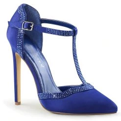 PLEASER SEXY-25 ROYAL BLUE SATIN 5 INCH HIGH HEEL SINGLE SOLE SHOES SIZE 7