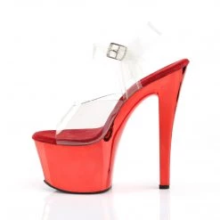 PLEASER SKY-308 RED CHROME 7 INCH HIGH HEEL PLATFORM SHOES SIZE 7