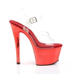 PLEASER SKY-308 RED CHROME 7 INCH HIGH HEEL PLATFORM SHOES SIZE 7