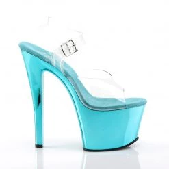 PLEASER SKY-308 TURQUOISE CHROME 7 INCH HIGH HEEL PLATFORM SHOES SIZE 8