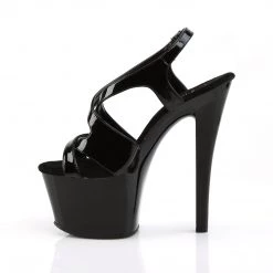 PLEASER SKY-330 BLACK SHINY 7 INCH HIGH HEEL PLATFORM SHOES SIZE 8