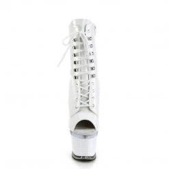 PLEASER SPECTATOR-1021 WHITE 7 INCH OPEN TOE ANKLE BOOTS