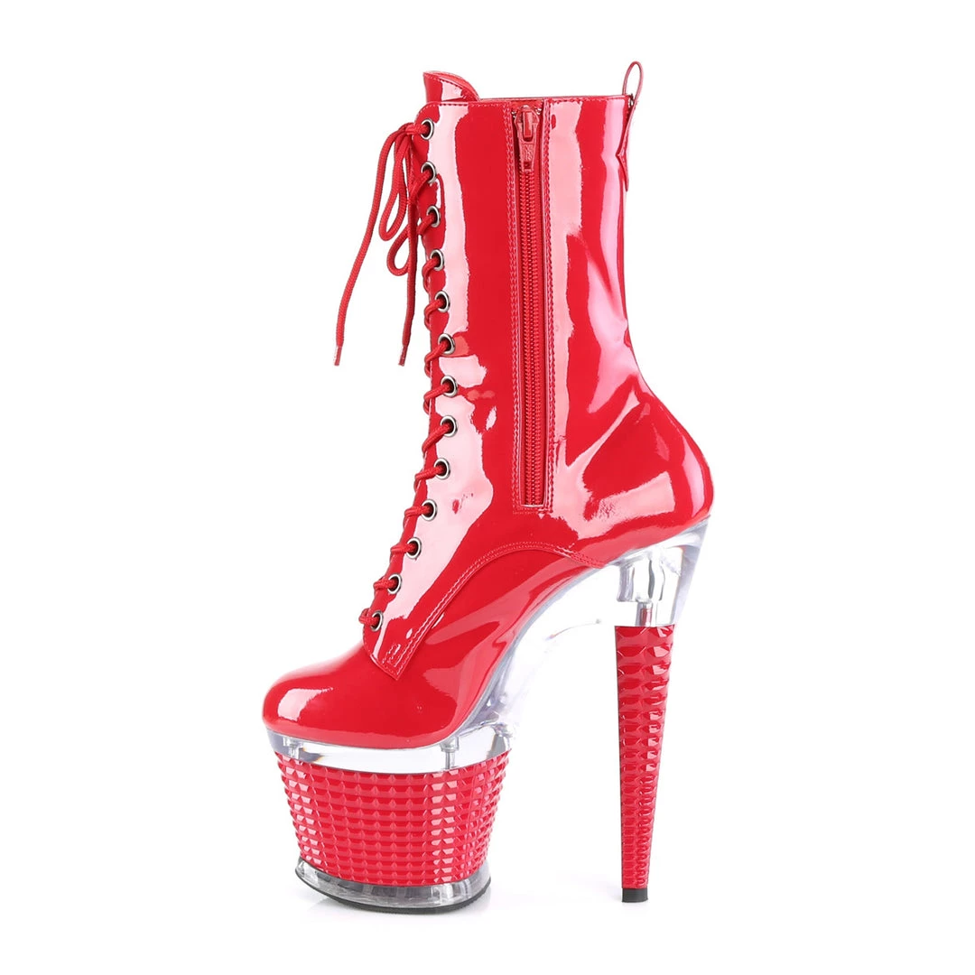 PLEASER SPECTATOR-1040 RED 7 INCH HIGH HEEL PLATFORM ANKLE BOOTS