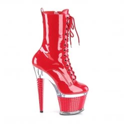 PLEASER SPECTATOR-1040 RED 7 INCH HIGH HEEL PLATFORM ANKLE BOOTS
