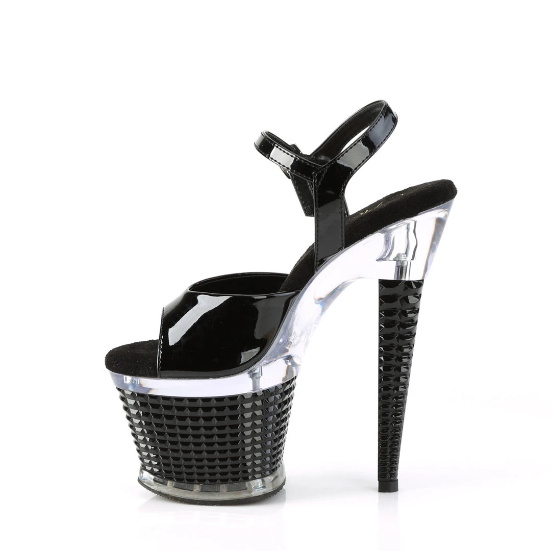 PLEASER SPECTATOR-709 BLACK SHINY 7 INCH HIGH HEEL PLATFORM SHOES SIZE 8