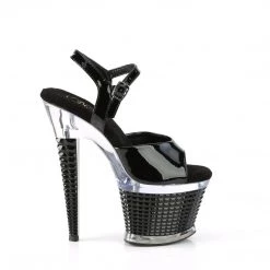 PLEASER SPECTATOR-709 BLACK SHINY 7 INCH HIGH HEEL PLATFORM SHOES SIZE 8