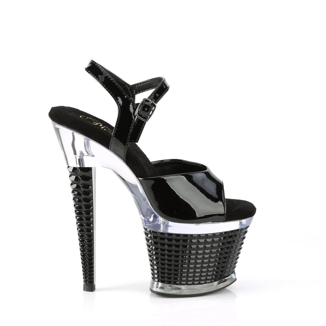 PLEASER SPECTATOR-709 BLACK SHINY 7 INCH HIGH HEEL PLATFORM SHOES SIZE 8
