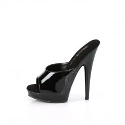 FABULICIOUS SULTRY-601 BLACK SHINY 6 INCH HIGH HEEL SLIDE ON SHOES SIZE 7