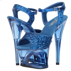PLEASER MOON-710GT BLUE GLITTER 7 INCH HIGH HEEL PLATFORM SHOES SIZE 7