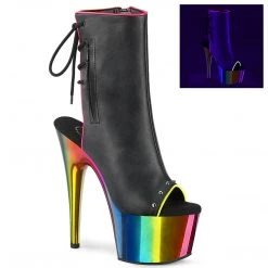 PLEASER ADORE-1018RC-02 BLACK MATTE RAINBOW CHROME 7 INCH OPEN TOE ANKLE BOOTS