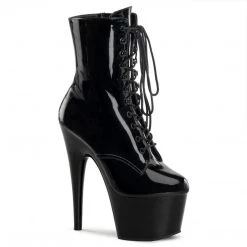 PLEASER ADORE-1020 Shiny Black 7 Inch High Heel Ankle Boots.