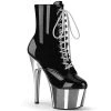 PLEASER ADORE-1020 SILVER CHROME BLACK 7 INCH HIGH HEEL ANKLE BOOTS