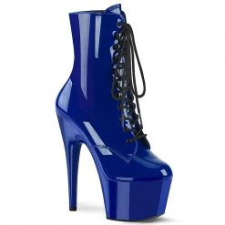PLEASER ADORE-1020 SHINY BLUE 7 INCH HIGH HEEL ANKLE BOOTS
