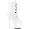 PLEASER ADORE-1020 SHINY WHITE 7 INCH HIGH HEEL ANKLE BOOTS