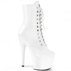 PLEASER ADORE-1020 SHINY WHITE 7 INCH HIGH HEEL ANKLE BOOTS