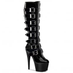 PLEASER ADORE-2043 BLACK GOTH BUCKLE KNEE HIGH BOOTS