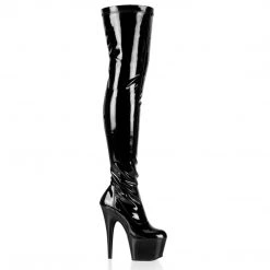 PLEASER ADORE-3000 BLACK SHINY 7 INCH THIGH HIGH BOOTS
