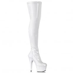 PLEASER ADORE-3000 SHINY WHITE 7 INCH THIGH HIGH BOOTS