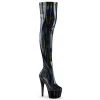 PLEASER ADORE-3000HWR BLACK HOLOGRAPHIC 7 INCH THIGH HIGH BOOTS