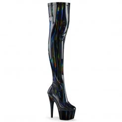 PLEASER ADORE-3000HWR BLACK HOLOGRAPHIC 7 INCH THIGH HIGH BOOTS