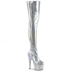 PLEASER ADORE-3000HWR SILVER 7 INCH THIGH HIGH BOOTS