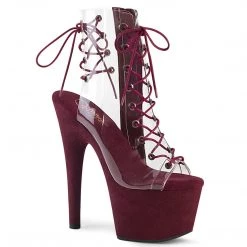 PLEASER ADORE-700-30FS BURGUNDY FAUX SUEDE 7 INCH HIGH HEEL ANKLE BOOTS SIZE 8