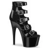 PLEASER ADORE-700-33 BLACK SHINY STRAPPY 7 INCH HIGH HEEL PLATFORM SHOES SIZE 9