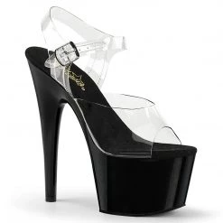 PLEASER ADORE-708 BLACK CLEAR 7 INCH HIGH HEEL PLATFORM SHOES