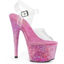 PLEASER ADORE-708 PINK CONFETTI GLITTER 7 INCH HIGH HEEL PLATFORM SHOES SIZE 6