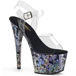 PLEASER ADORE-708SP HOLOGRAPHIC SNAKE SKIN 7 INCH HIGH HEEL PLATFORM SHOES SIZE 6