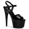 PLEASER ADORE-709 BLACK SHINY 7 INCH HIGH HEEL PLATFORM SHOES