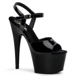PLEASER ADORE-709 BLACK SHINY 7 INCH HIGH HEEL PLATFORM SHOES