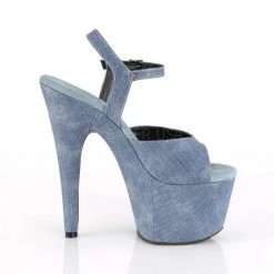 PLEASER ADORE-709WR BLUE DENIM 7 INCH HIGH HEEL PLATFORM SHOES SIZE 7