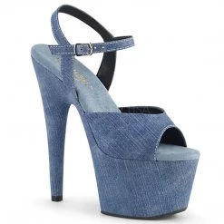 PLEASER ADORE-709WR BLUE DENIM 7 INCH HIGH HEEL PLATFORM SHOES SIZE 7