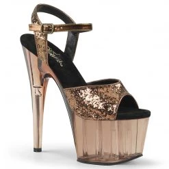 PLEASER ADORE-710GT BRONZE GLITTER 7 INCH HIGH HEEL PLATFORM SHOES SIZE 7
